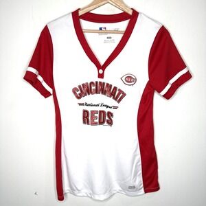 Cincinnati Reds MLB TX3 Cool Shirt Women's M White Glitter V Neck Baseball Top